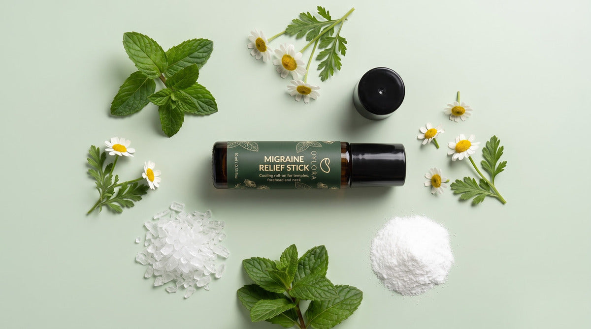 The botanicals inside the Oylora Migraine Relief Stick